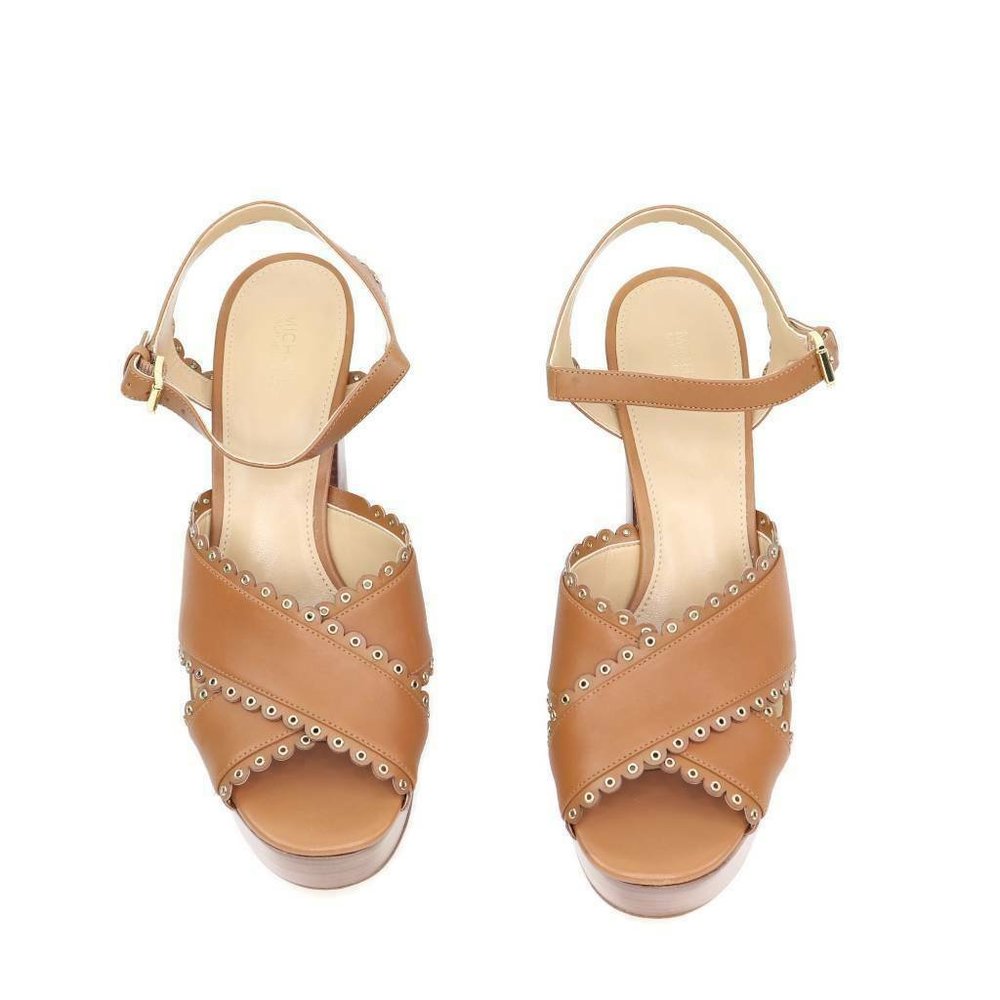 Michael‎ Kors Womens Jessie Sandals Brown Platform Heels Buckle Eyelet 10 M New